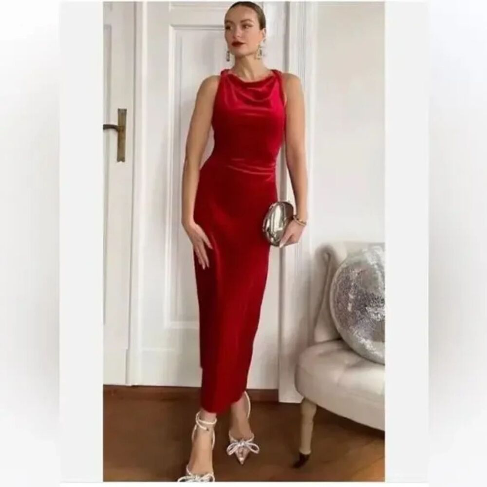 ZARA Velvet Holiday Midi Dress Bloggers Favorite NWT Size Medium